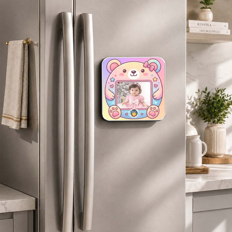 Personalized Cute Bear Musical Fridge Magnet with Speaker  Baby Photo Frame Magnet for Refrigerator  Audio Playback Sound Playing Gift for Kids, Family, Birthday